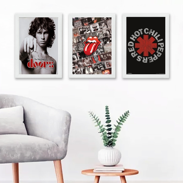 Kit 3 Quadros Decorativos Bandas De Rock posters 33x24cm Mold