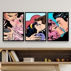 Kit 3 Quadros Decorativos Beijo Pop Art - Casais 33x24cm Mold