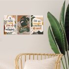 Kit 3 Quadros Decorativos Boho Frases Folhagens