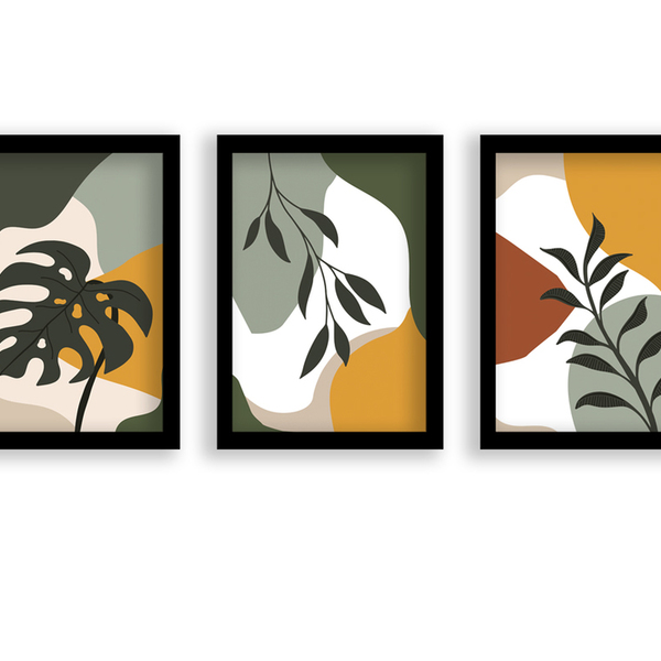 Kit 3 Quadros Decorativos C/ Moldura Arte Abstrata Organica