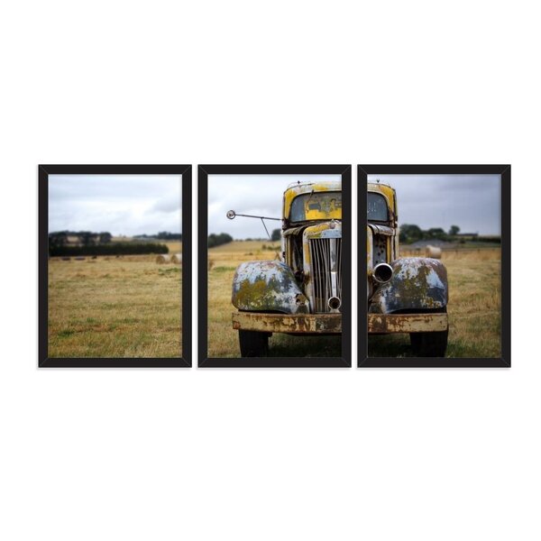 Kit 3 Quadros Decorativos Carro Antigo Abandonado
