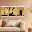 Kit 3 Quadros Decorativos Casal Cachorro Paris 24x18cm - Com