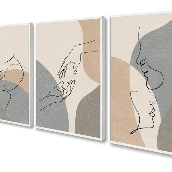 Kit 3 Quadros Decorativos Casal Em Curvas Silhueta P/ Quarto