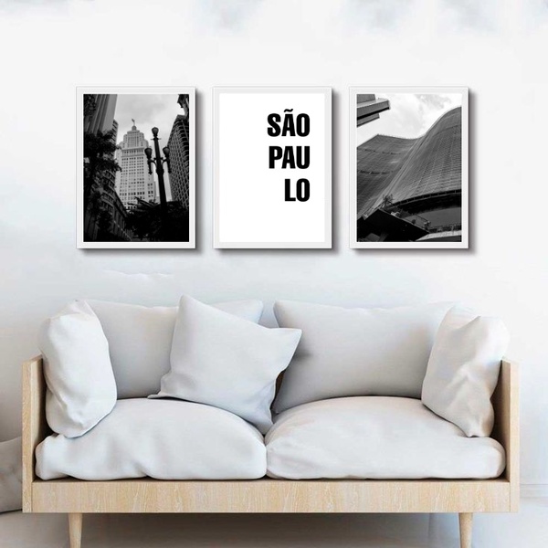 Kit 3 Quadros Decorativos Cidade De São Paulo 33x24cm - Com V