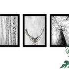 Kit 3 Quadros Decorativos Com Moldura Arvores Veado