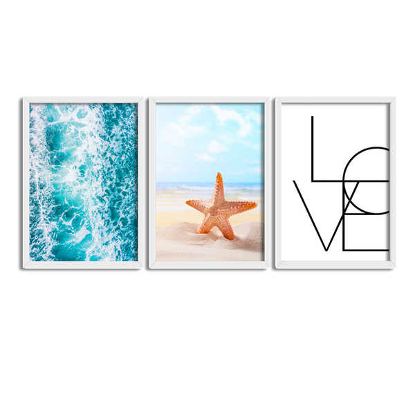 Kit 3 Quadros Decorativos Com Moldura Estrela Do Mar