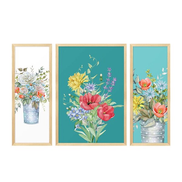 Kit 3 Quadros Decorativos Com Moldura Flores Coloridas Sala