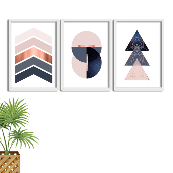 Kit 3 Quadros Decorativos Com Moldura Formas Geométricas