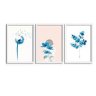 Kit 3 Quadros Decorativos Com Moldura Menina Flor Azul
