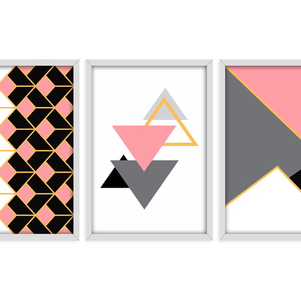 Kit 3 Quadros Decorativos Com Moldura Para Sala Quarto Abstra