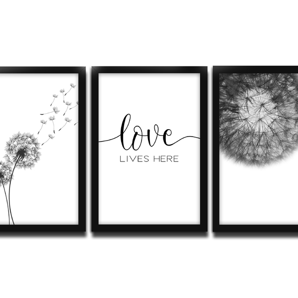 Kit 3 Quadros Decorativos Com Moldura Para Sala Quarto Dente