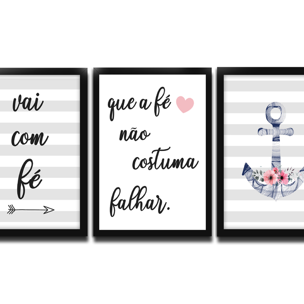 Kit 3 Quadros Decorativos Com Moldura Para Sala Quarto Vai Co