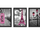 Kit 3 Quadros Decorativos Com Moldura Paris Torre Eiffel Tons