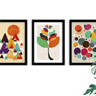 Kit 3 Quadros Decorativos Com Moldura Pintura Abstrata Minima