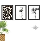 Kit 3 Quadros Decorativos Com Moldura Preta Flor Efeito Marmo