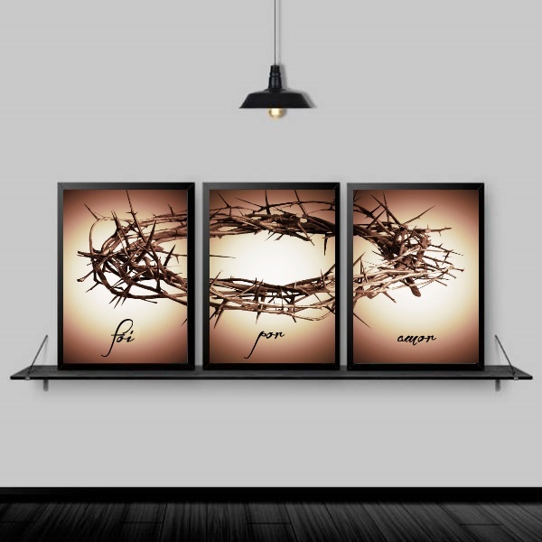 Kit 3 Quadros Decorativos Coroa De Espinhos 24x18cm Moldura:m