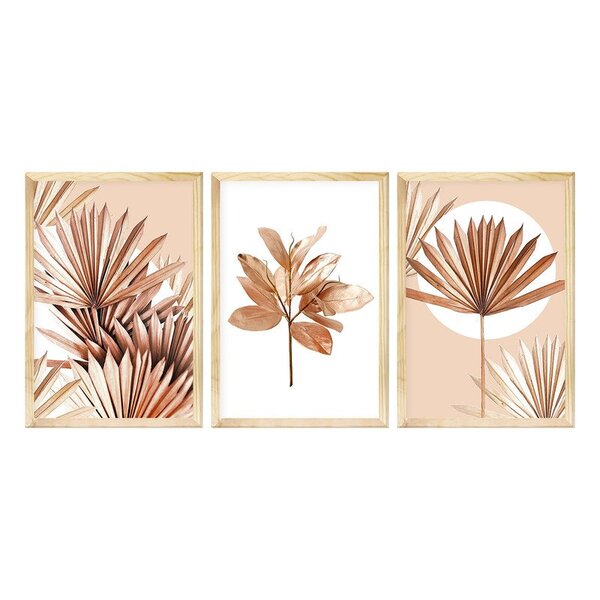 Kit 3 Quadros Decorativos Cozinha Moldura Em Pinus Com Planta
