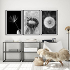 Kit 3 Quadros Decorativos Dente De Leão Preto E Branco