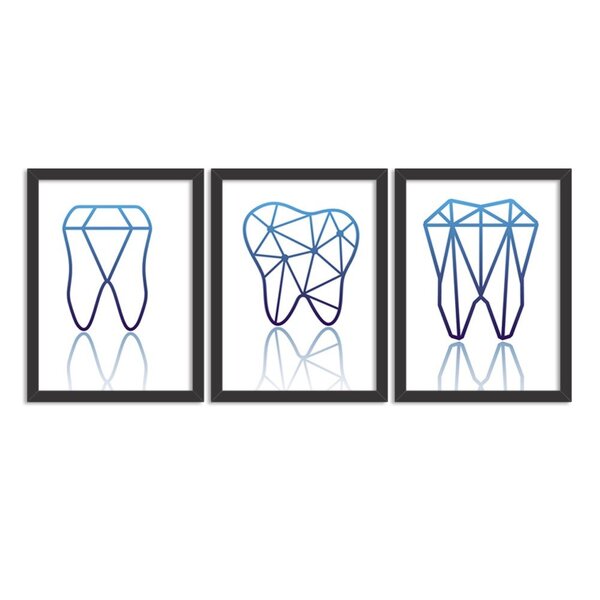 Kit 3 Quadros Decorativos Dentes Azul