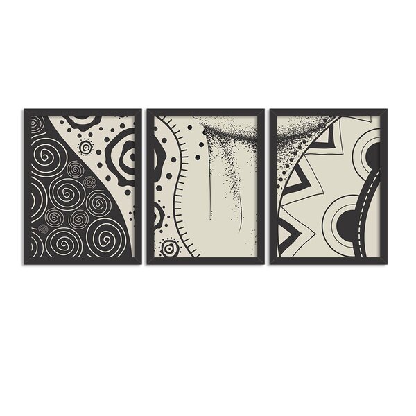 Kit 3 Quadros Decorativos Étnico Preto E Branco