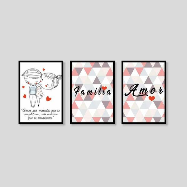 Kit 3 Quadros Decorativos Família 21x30 Pvc Luven Bra