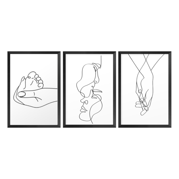 Kit 3 Quadros Decorativos Família Casal Minimalista