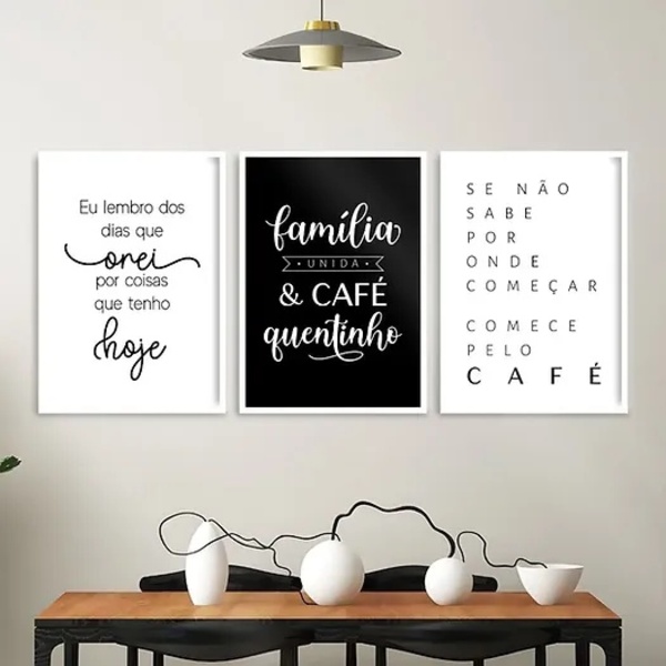 Kit 3 Quadros Decorativos Família E Café 45x34cm - Com Vidro