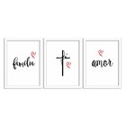 Kit 3 Quadros Decorativos Familia Fé Amor