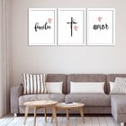 Kit 3 Quadros Decorativos Familia Fé Amor