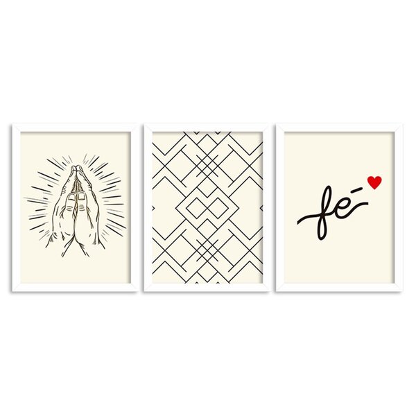 Kit 3 Quadros Decorativos Fé
