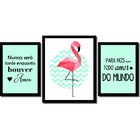 Kit 3 Quadros Decorativos Flamingo Verde E Frases