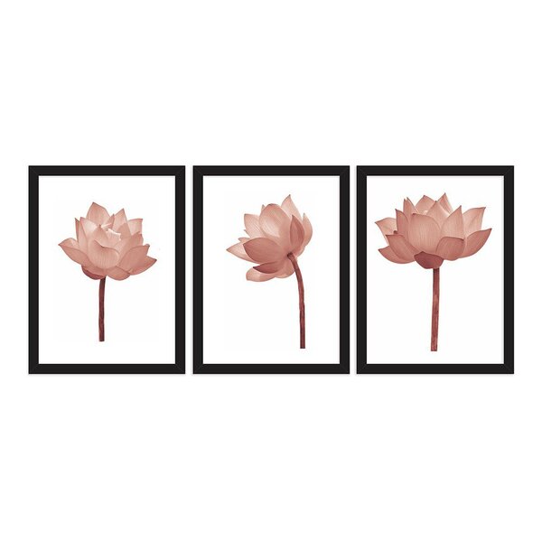 Kit 3 Quadros Decorativos Flor De Lótus Rosa
