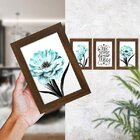 Kit 3 Quadros Decorativos Floral Frases Amor Flores Azul Quar