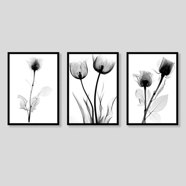 Kit 3 Quadros Decorativos Flores 21x30 Pvc Luven Bra