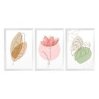 Kit 3 Quadros Decorativos Flores Folhagens Minimalista Sala