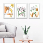 Kit 3 Quadros Decorativos Flores Soft aquarela 24x18cm Moldur