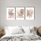 Kit 3 Quadros Decorativos Folhagem Tons Terrosos 40x60cm