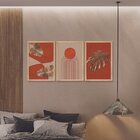 Kit 3 Quadros Decorativos Folhagens Laranja Boho