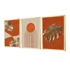 Kit 3 Quadros Decorativos Folhagens Laranja Boho