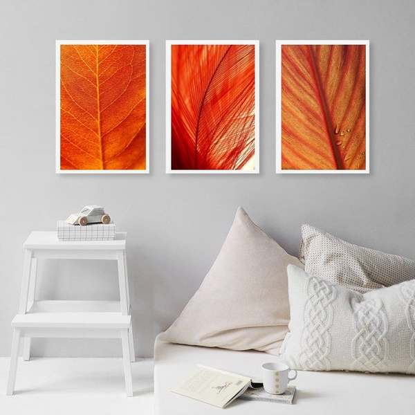 Kit 3 Quadros Decorativos Folhas Alaranjadas 45x34cm Moldura: