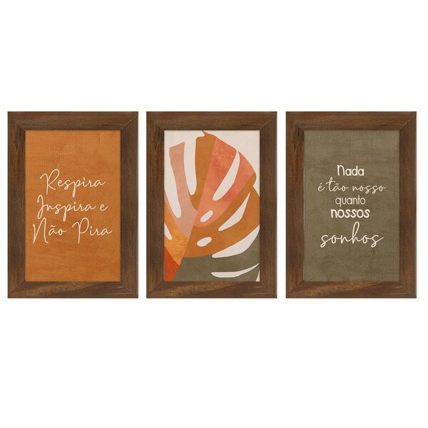 Kit 3 Quadros Decorativos Folhas Frases Sonhos Quarto Sala