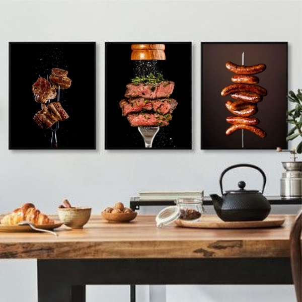 Kit 3 Quadros Decorativos Fotografias Churrasco 45x34cm - Com