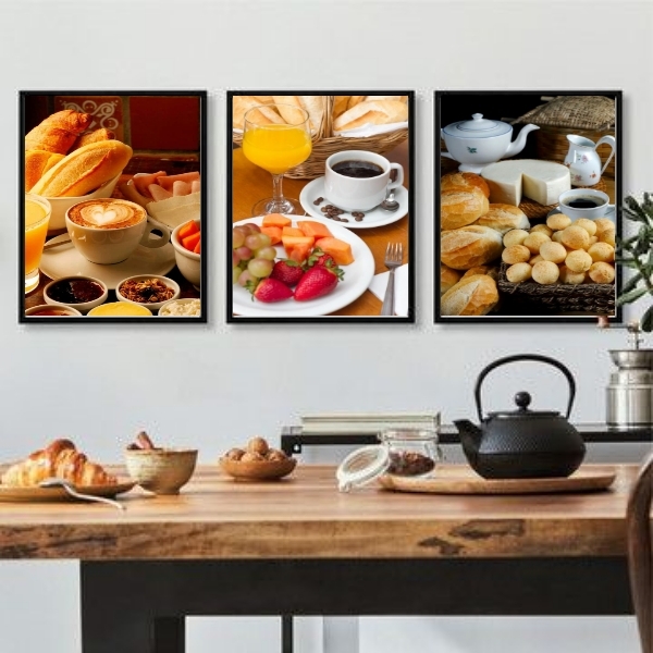 Kit 3 Quadros Decorativos Fotografias De Café da manhã 45x34c