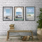 Kit 3 Quadros Decorativos Fotografias Janelas praia 45x34cm -
