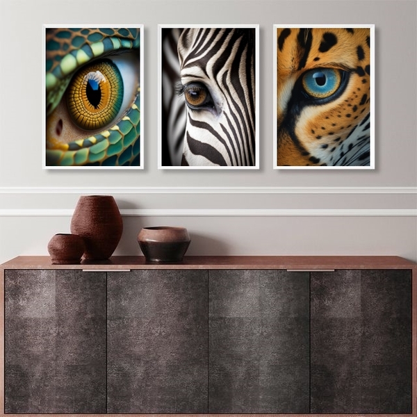 Kit 3 Quadros Decorativos Fotografias Olhos De Animais 24x18c
