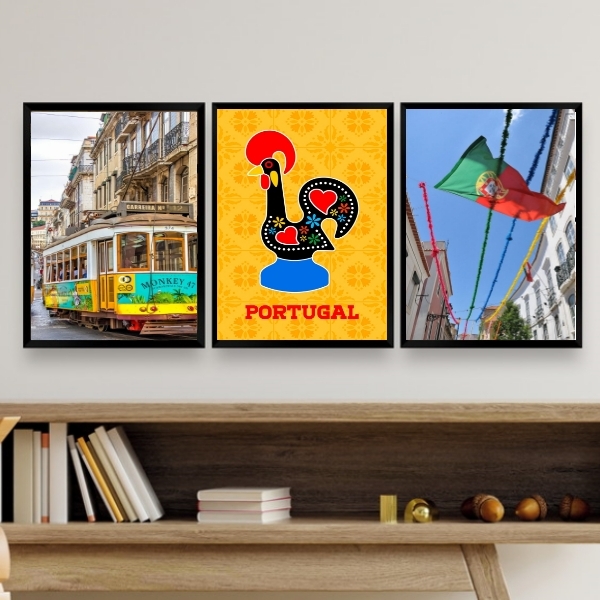 Kit 3 Quadros Decorativos Fotos Portugal 24x18cm Moldura:made