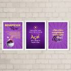 Kit 3 Quadros Decorativos Frases Açaí 45x34cm Moldura:madeira