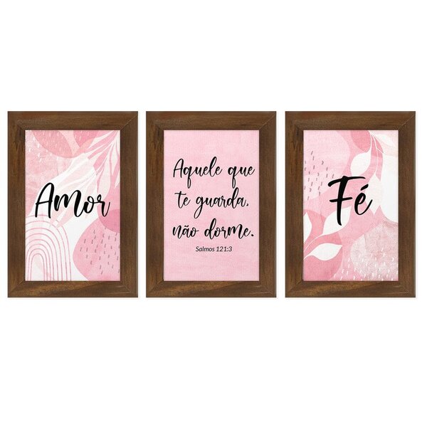 Kit 3 Quadros Decorativos Frases Amor Fé Com Moldura