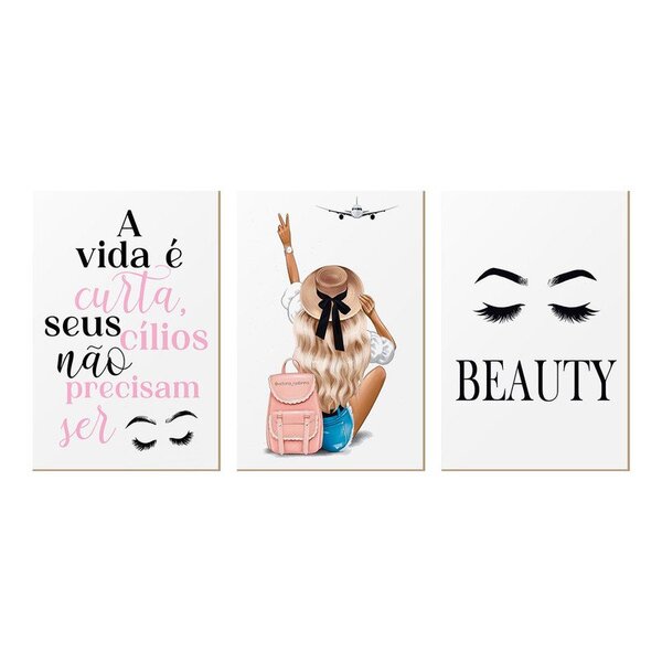Kit 3 Quadros Decorativos Frases Feminino Mulher Quarto