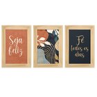 Kit 3 Quadros Decorativos Frases Folhas Moderno Sala